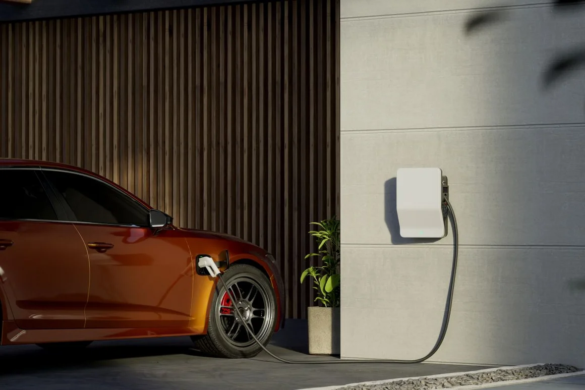 Elektroauto lädt an der Ladestation